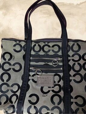 Coach Gray and Black Signature Tote